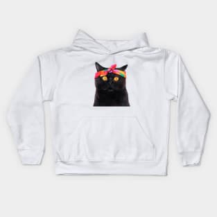 Black cat with bandana Kids Hoodie